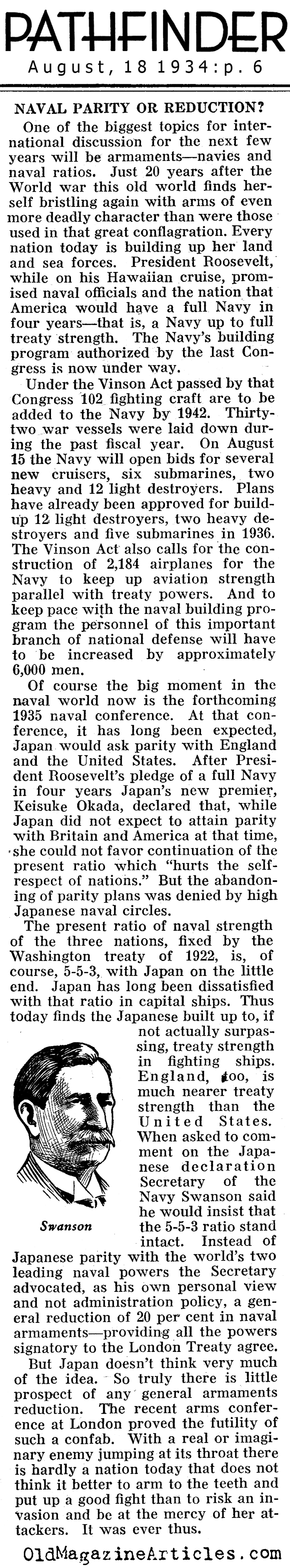 U.S. Congress Approves Naval Expansion (Pathfinder Magazine, 1934)