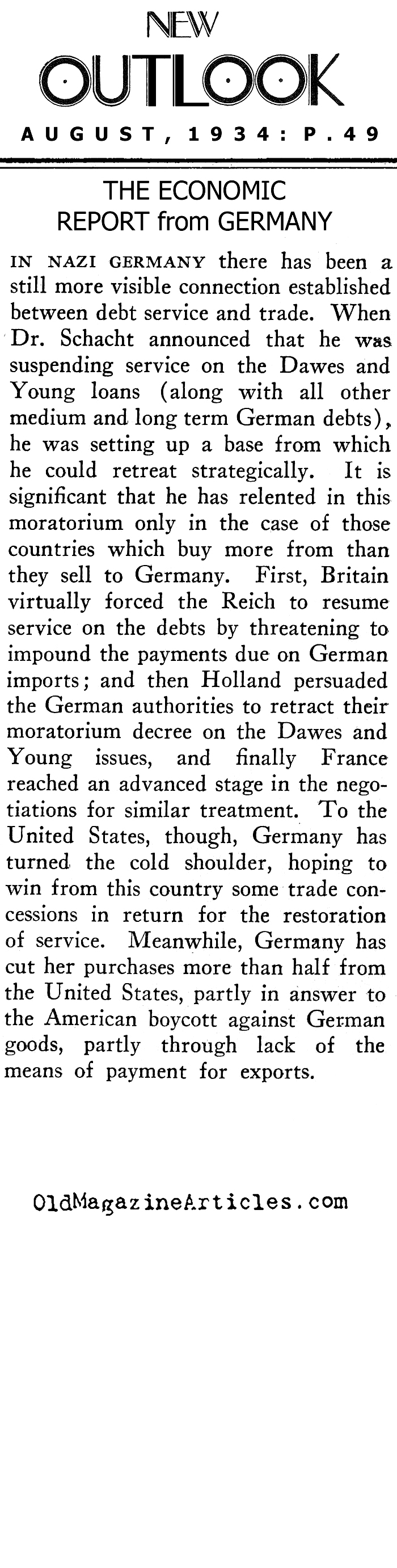 The 1934 German Economy (New Outlook Magazine, 1934)