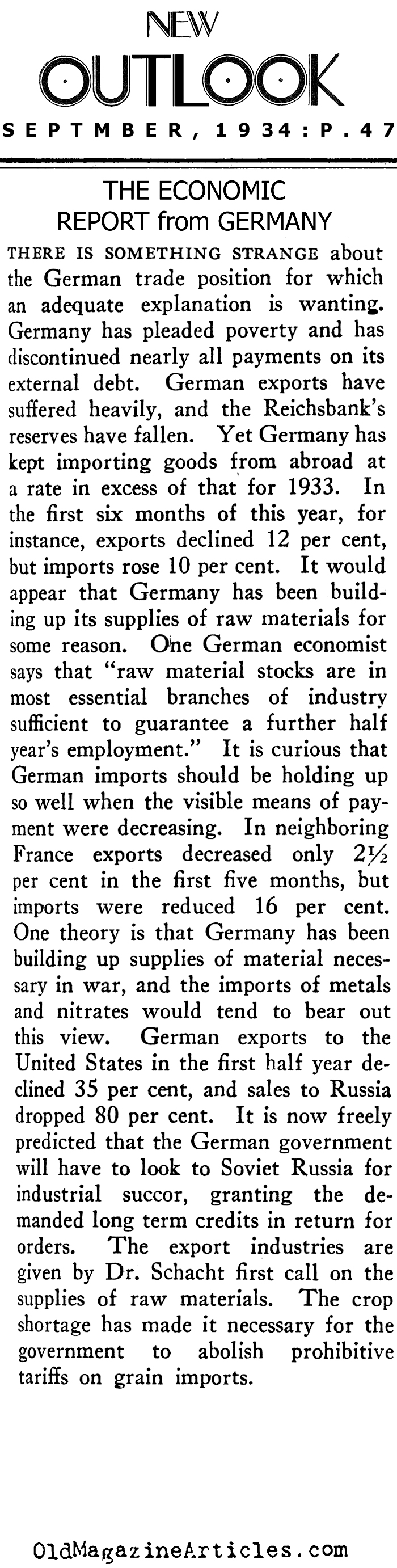 The 1934 German Economy (New Outlook Magazine, 1934)