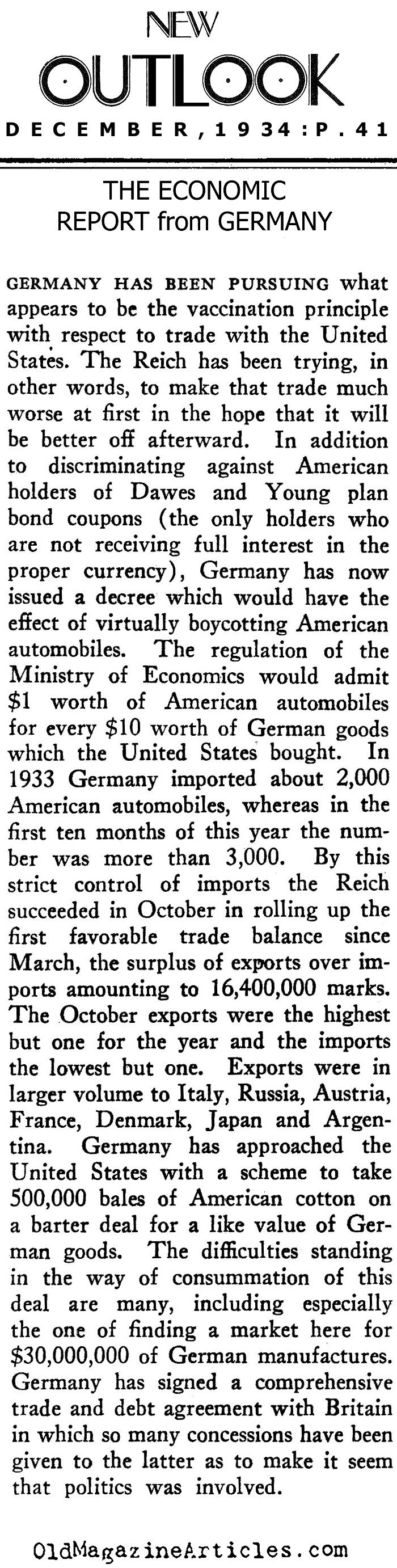 The 1934 German Economy (New Outlook Magazine, 1934)
