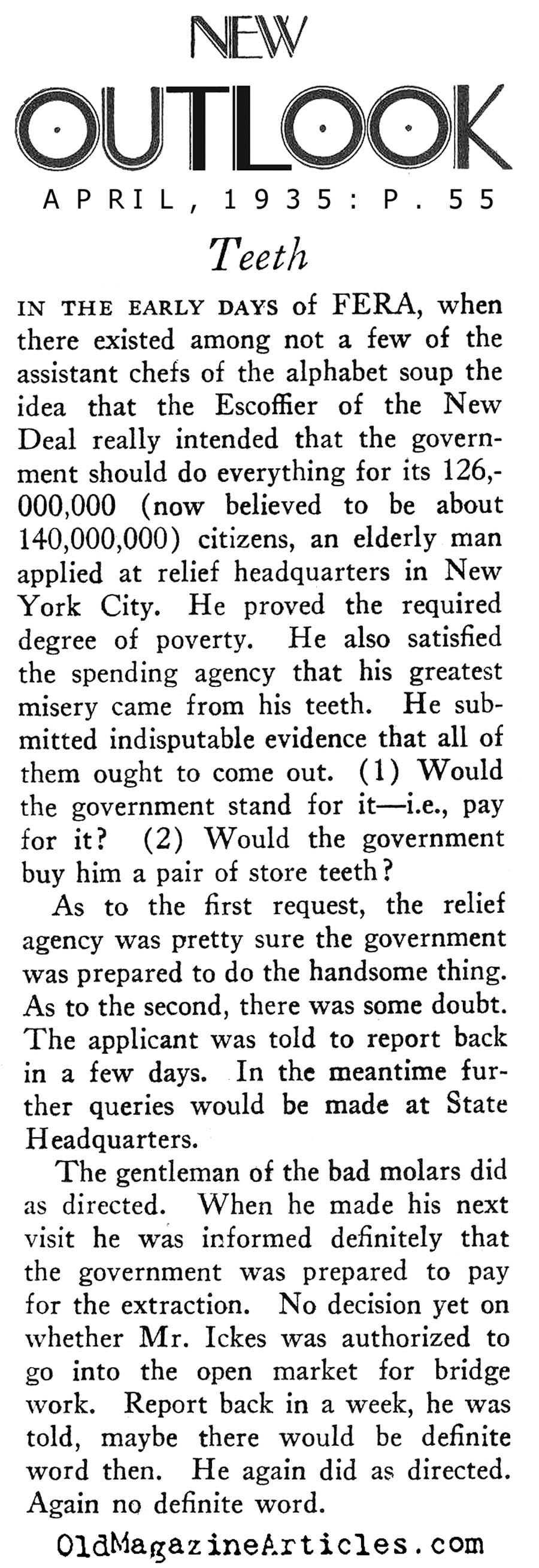 The Benevolent Government... (New Outlook Magazine, 1935)