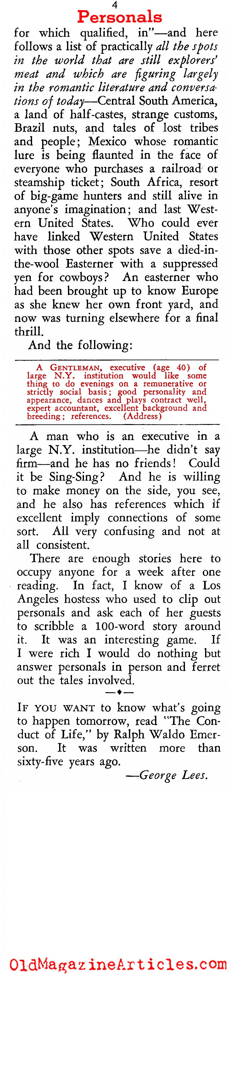 The Personal Ads (Rob Wagner's Script, 1935)