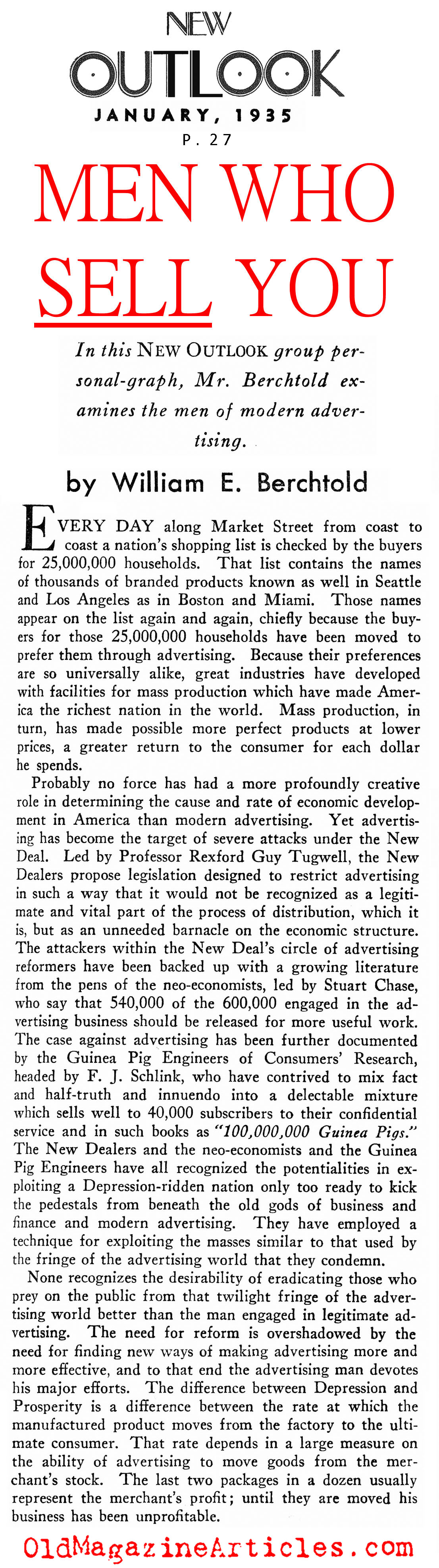 The Fathers of Modern Advertising (New Outlook Magazine, 1934)