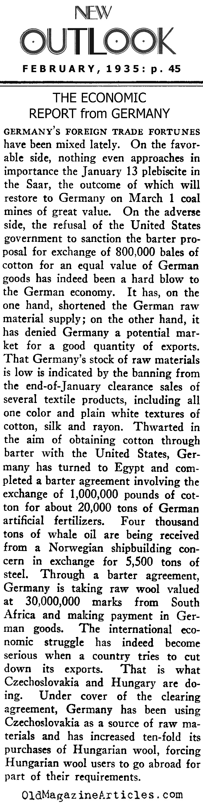The 1935 German Economy (New Outlook Magazine, 1935)
