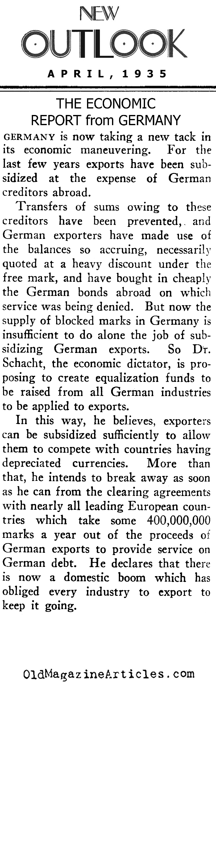 The 1935 German Economy (New Outlook Magazine, 1935)