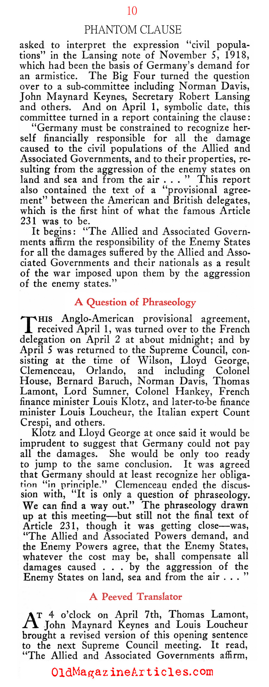 The Mistranslated Clause (New Outlook Magazine, 1935)