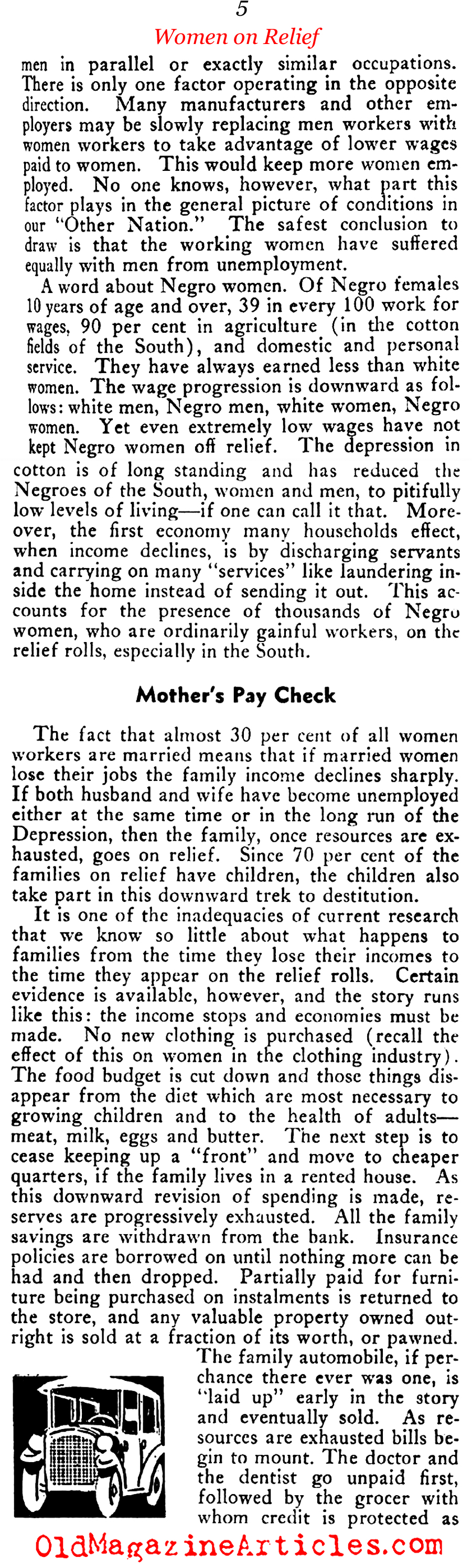 Women on the Relief Rolls (New Outlook Magazine, 1935)
