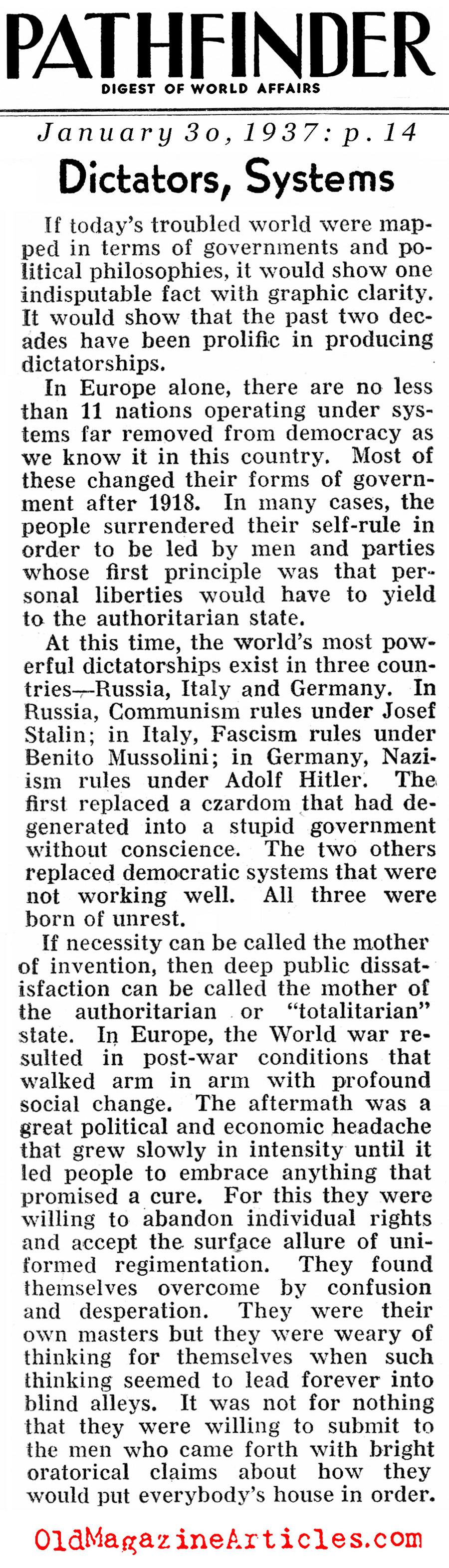 The Era of the Dictators (Pathfinder Magazine, 1937)