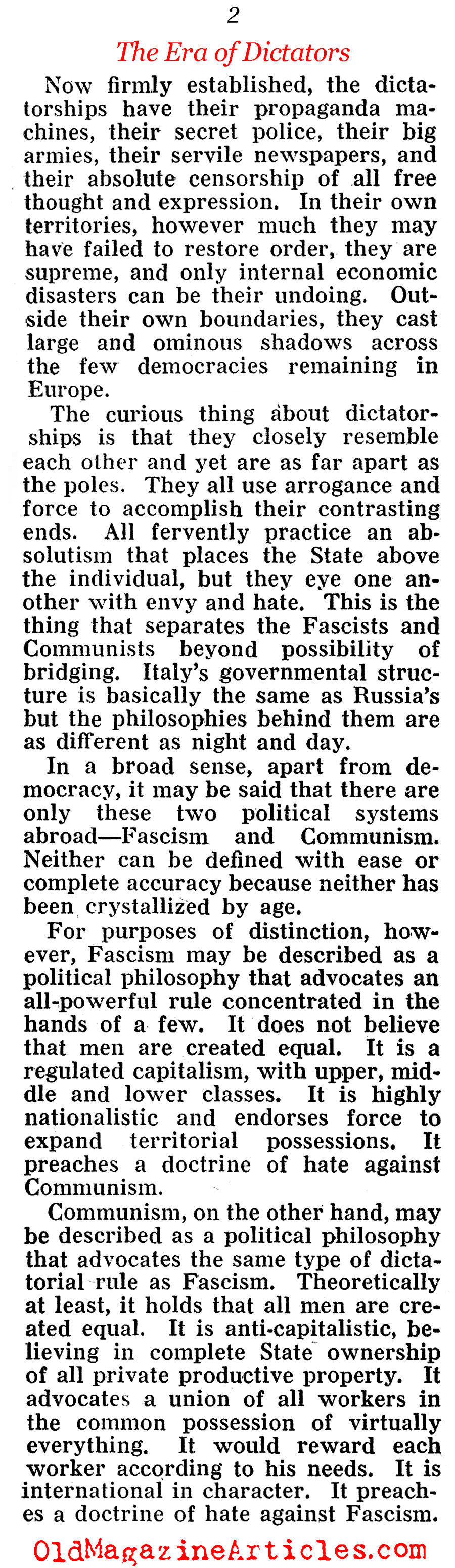 The Era of the Dictators (Pathfinder Magazine, 1937)