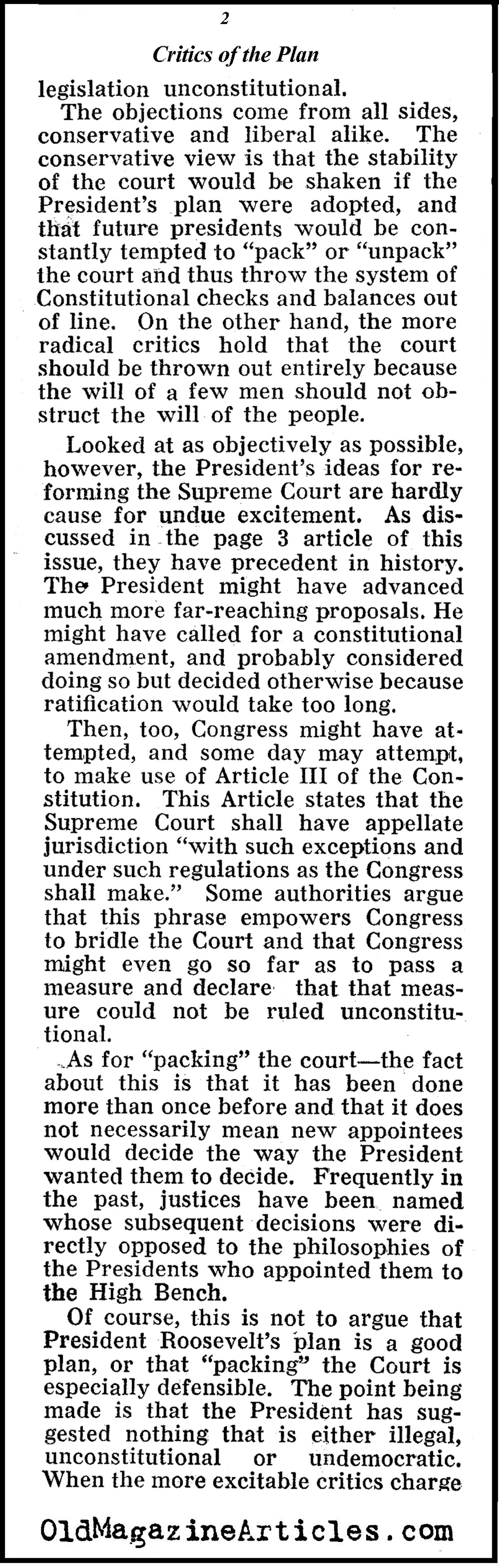 The Critics of FDR's Supreme Court Scheme (Pathfinder Magazine, 1937)