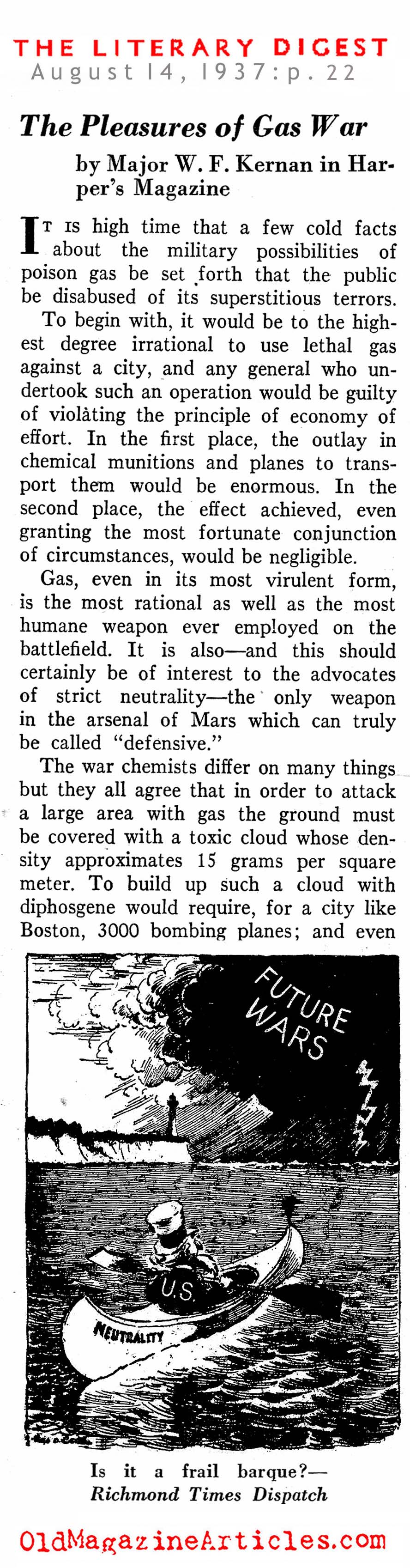 ''The Pleasures of Gas Warfare'' (Literary Digest, 1937)