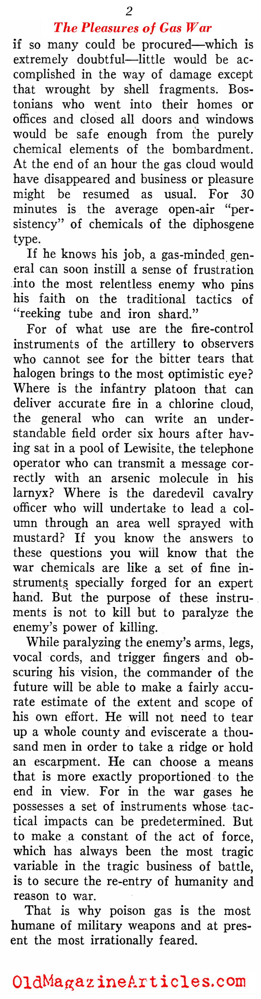 ''The Pleasures of Gas Warfare'' (Literary Digest, 1937)