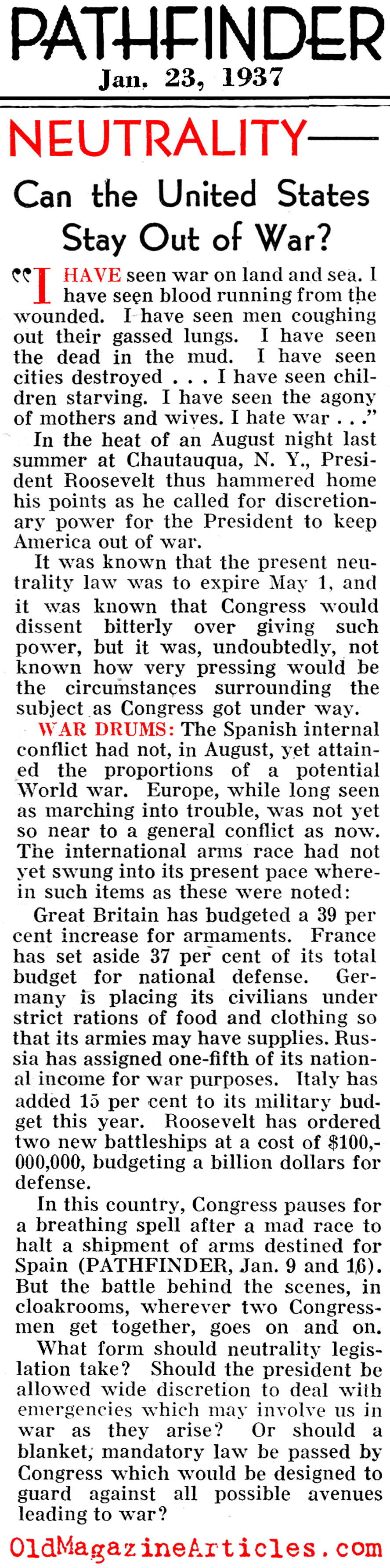 Can The U.S. Stay Out of The War? (Pathfinder Magazine, 1937)
