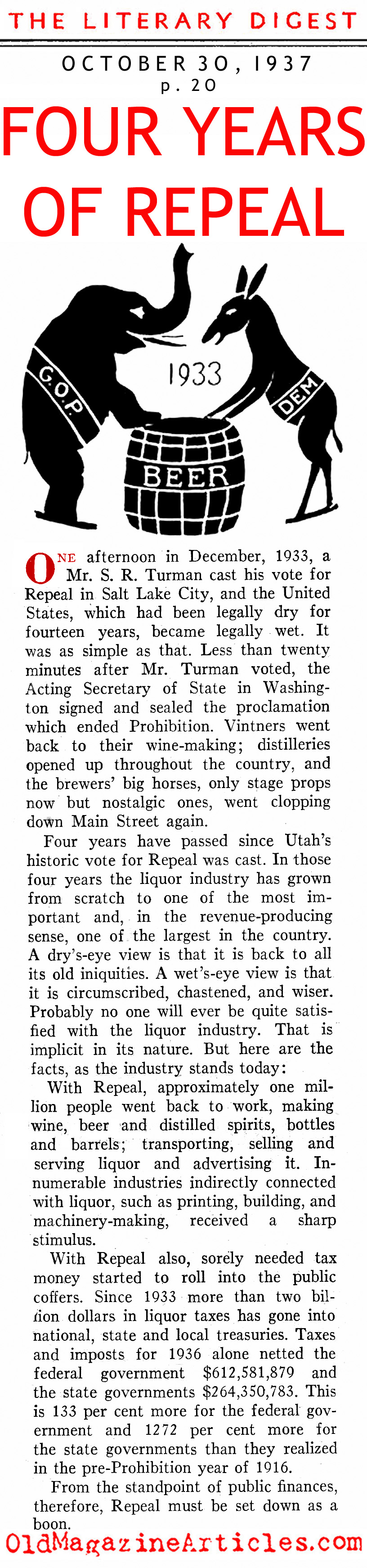 Repeal + Four Years (Literary Digest, 1937)