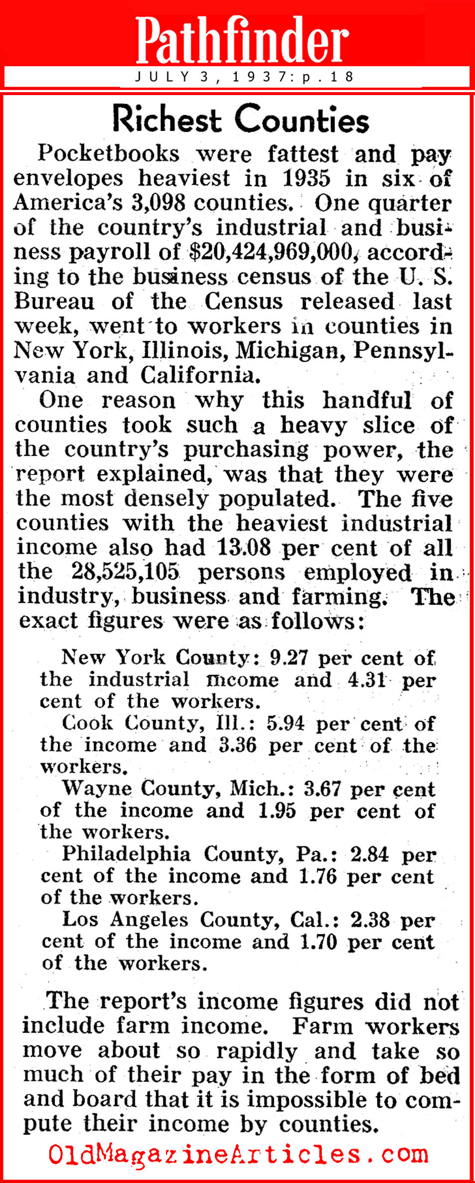 The Five Wealthiest Counties (Pathfinder Magazine, 1937)