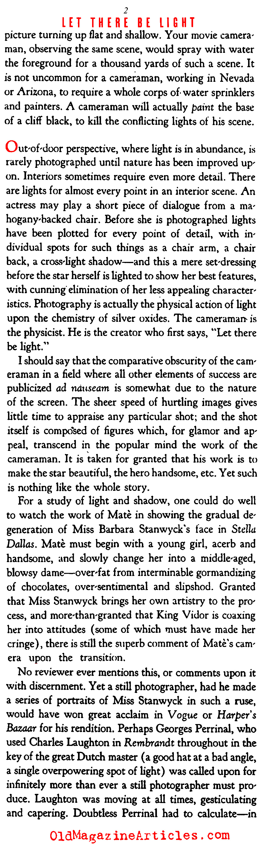 When Prestige was Thrust Upon Hollywood's ''Cameramen'' (Stage Magazine, 1937)