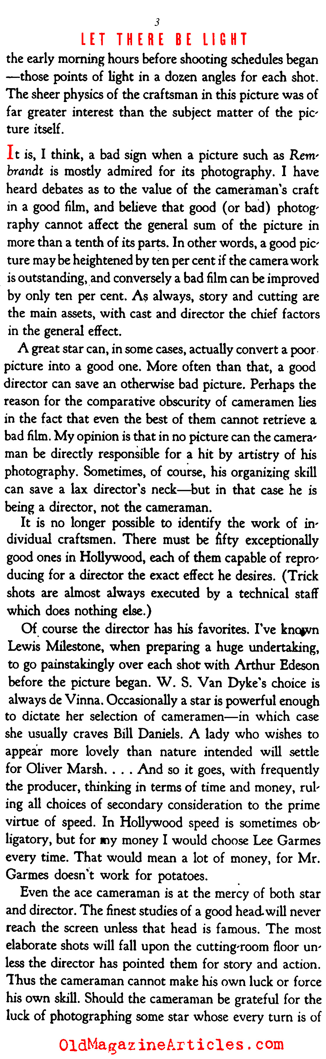 When Prestige was Thrust Upon Hollywood's ''Cameramen'' (Stage Magazine, 1937)