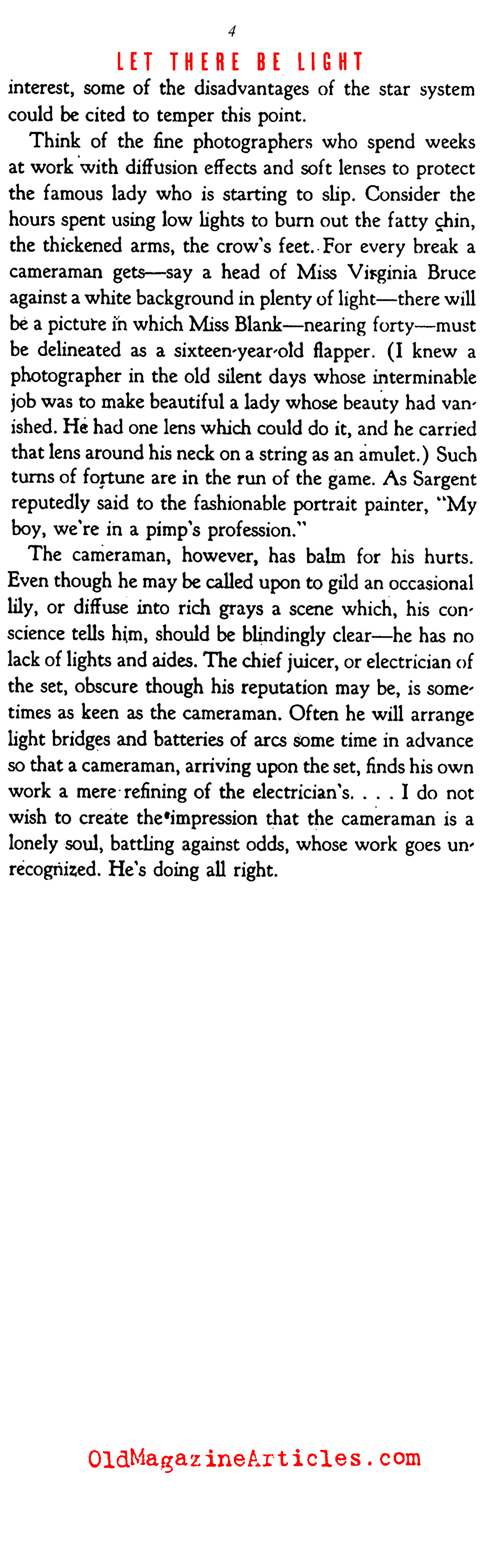 When Prestige was Thrust Upon Hollywood's ''Cameramen'' (Stage Magazine, 1937)