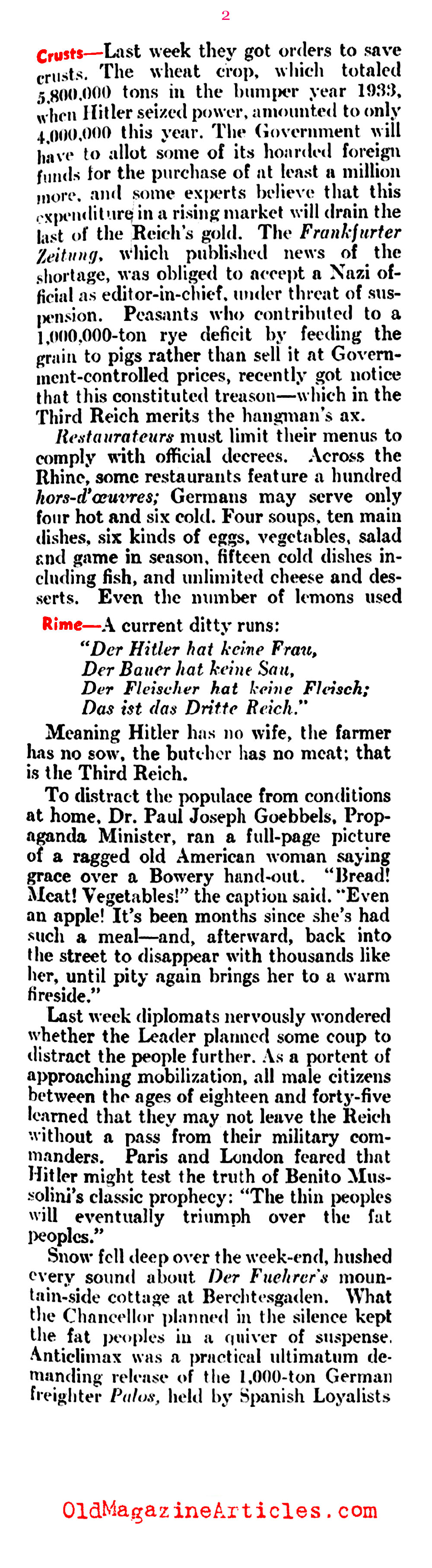  Food Shortages in the Third Reich (Literary Digest, 1937)