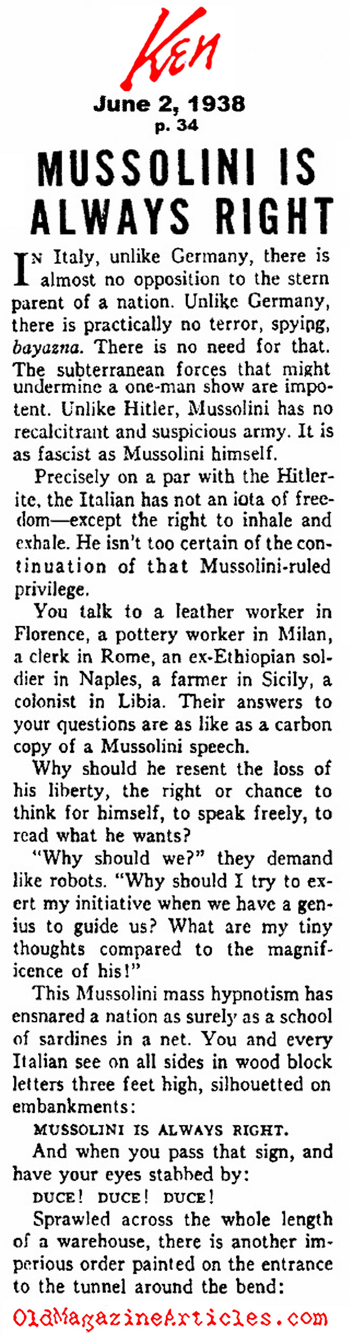 Life in Sunny, Fascist Italy (Ken Magazine, 1938)