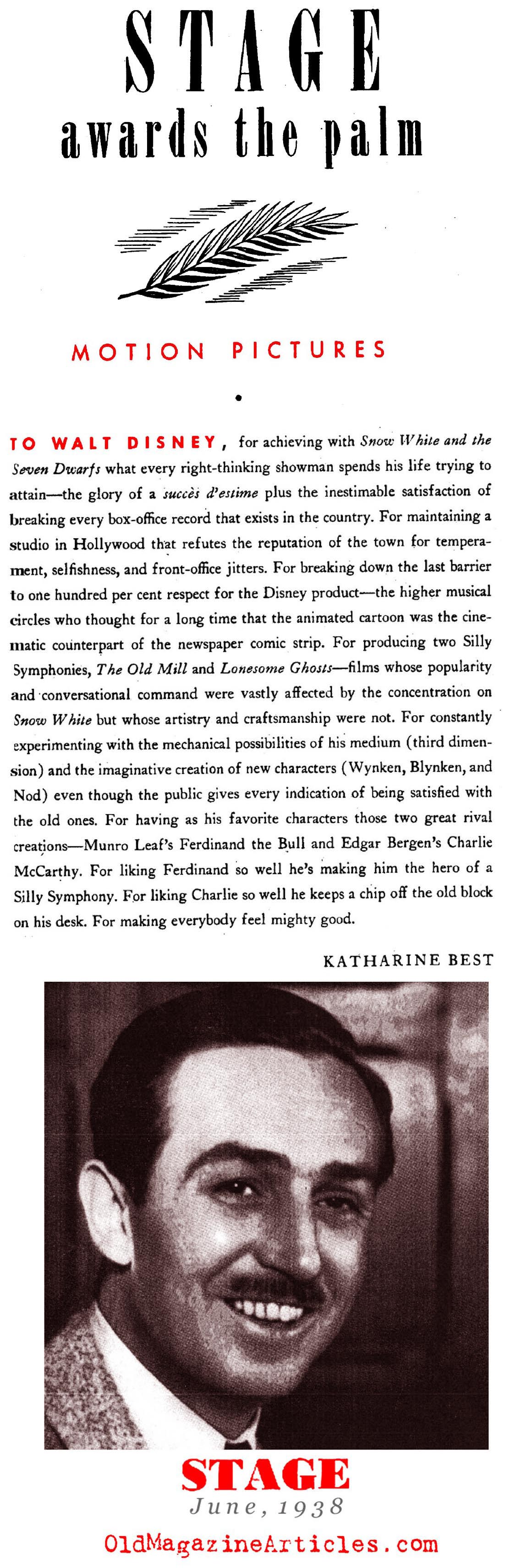More Peer Adoration for Walt Disney (Stage Magazine, 1938)