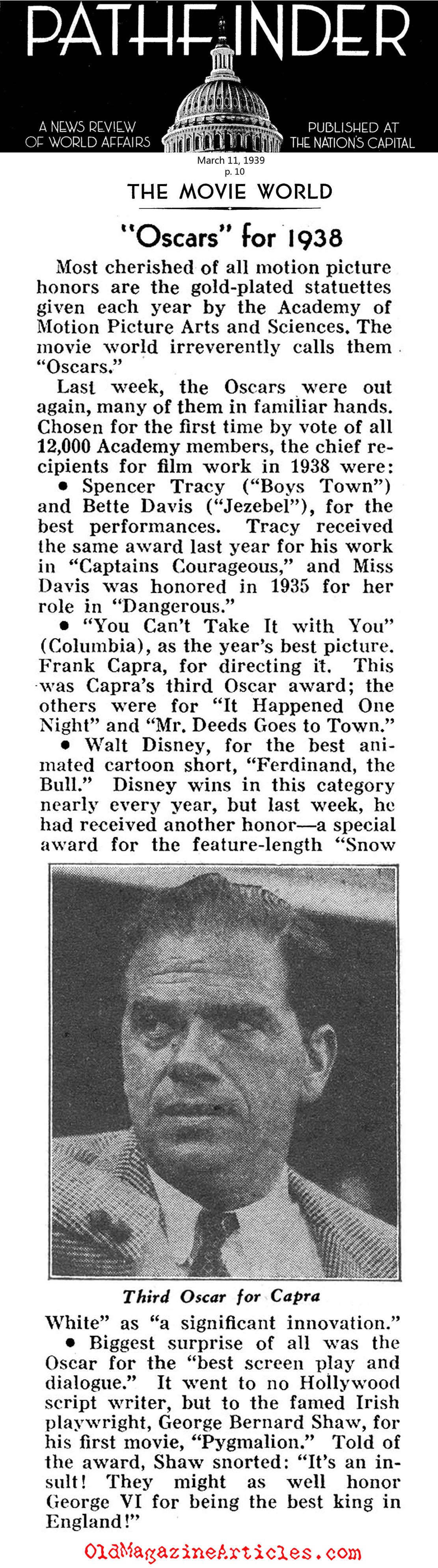 Oscars for 1938 (Pathfinder Magazine, 1939)