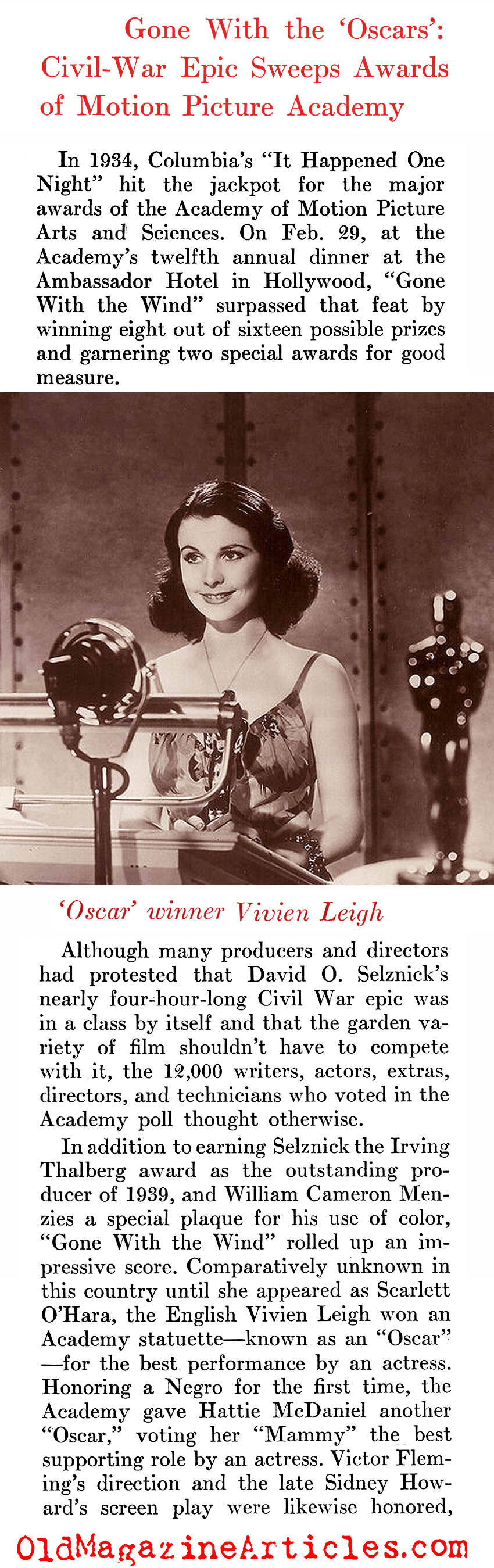 A Sweep at the Oscars (Newsweek Magazine, 1940)