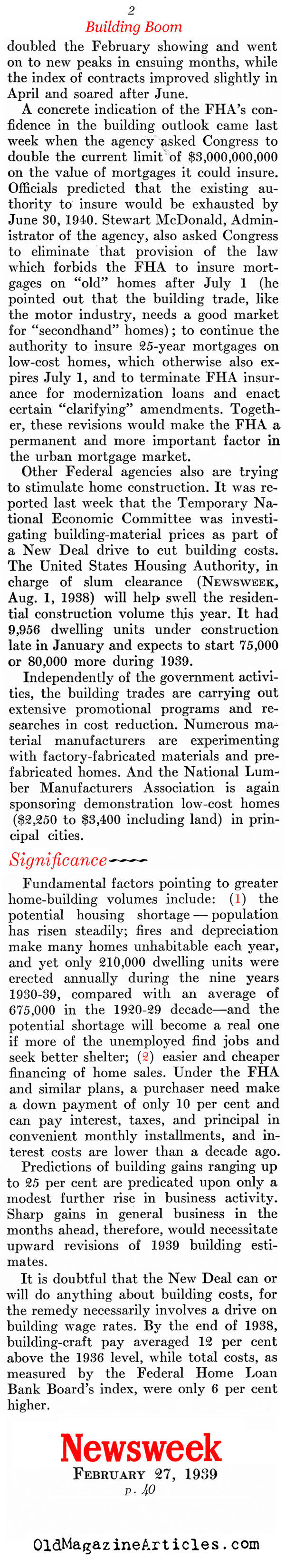 Prosperity in Sight... (Newsweek Magazine, 1940)