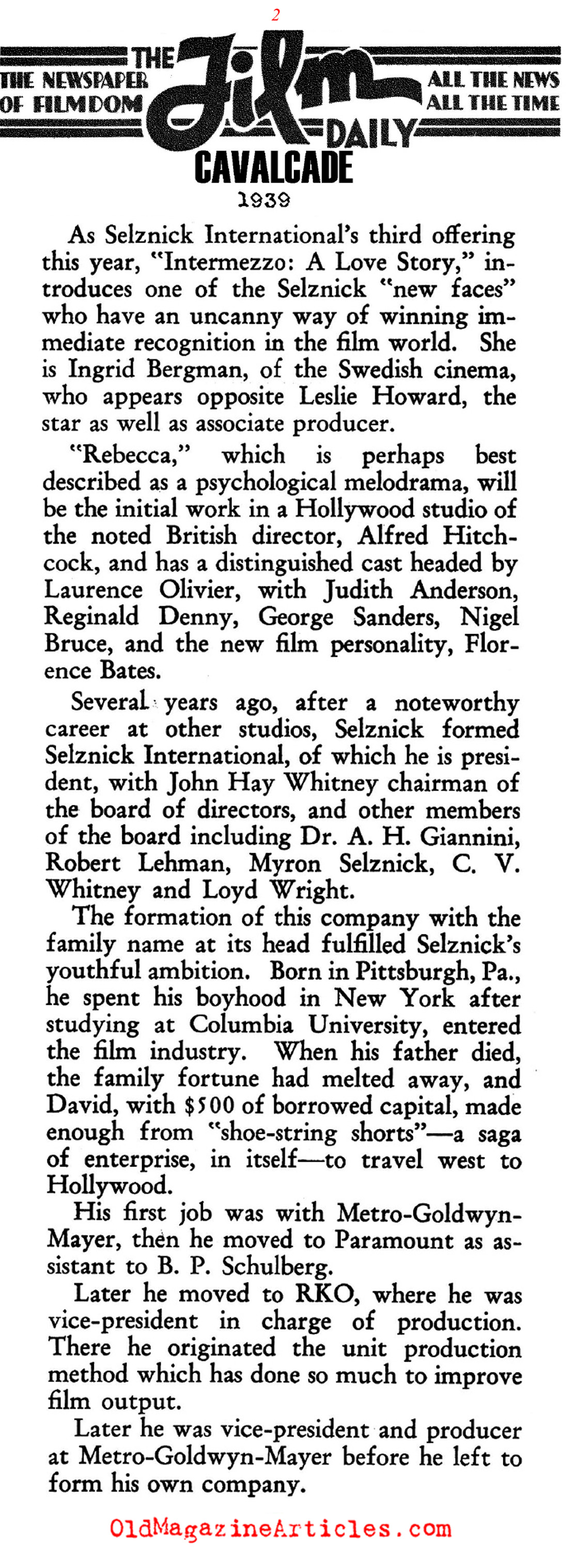 The Producer: David O. Selznick (Film Daily, 1939)