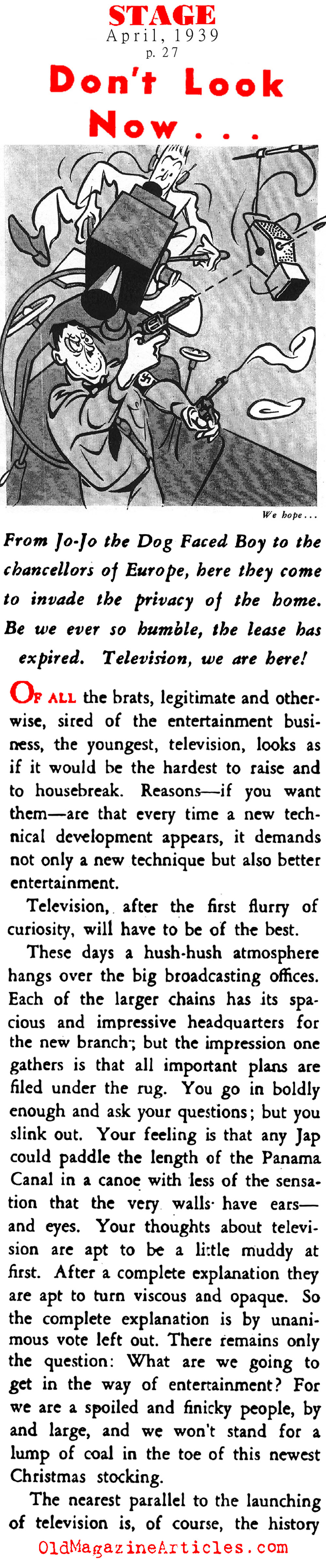 Anticipating the Television Juggernaut  (Stage Magazine, 1939)