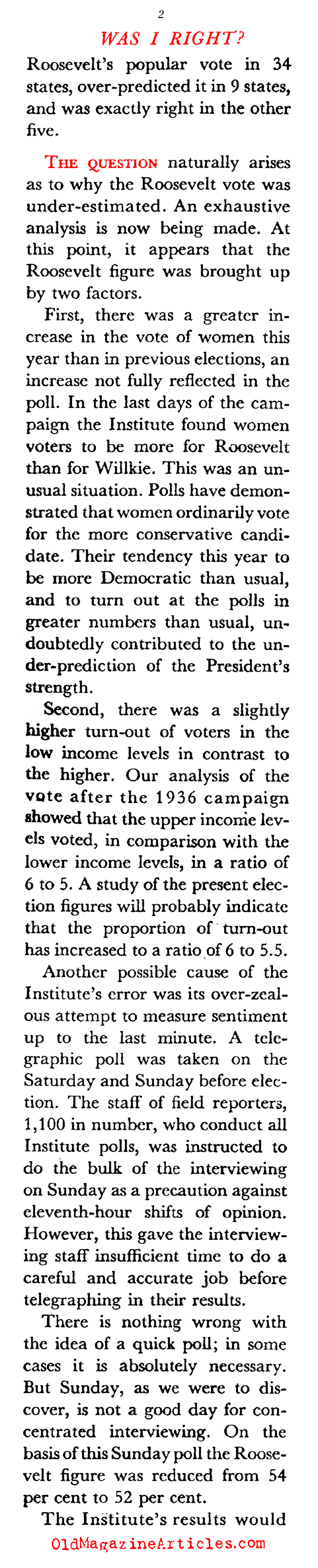 The 1940 Election Polls and FDR (Coronet Magazine, 1941)