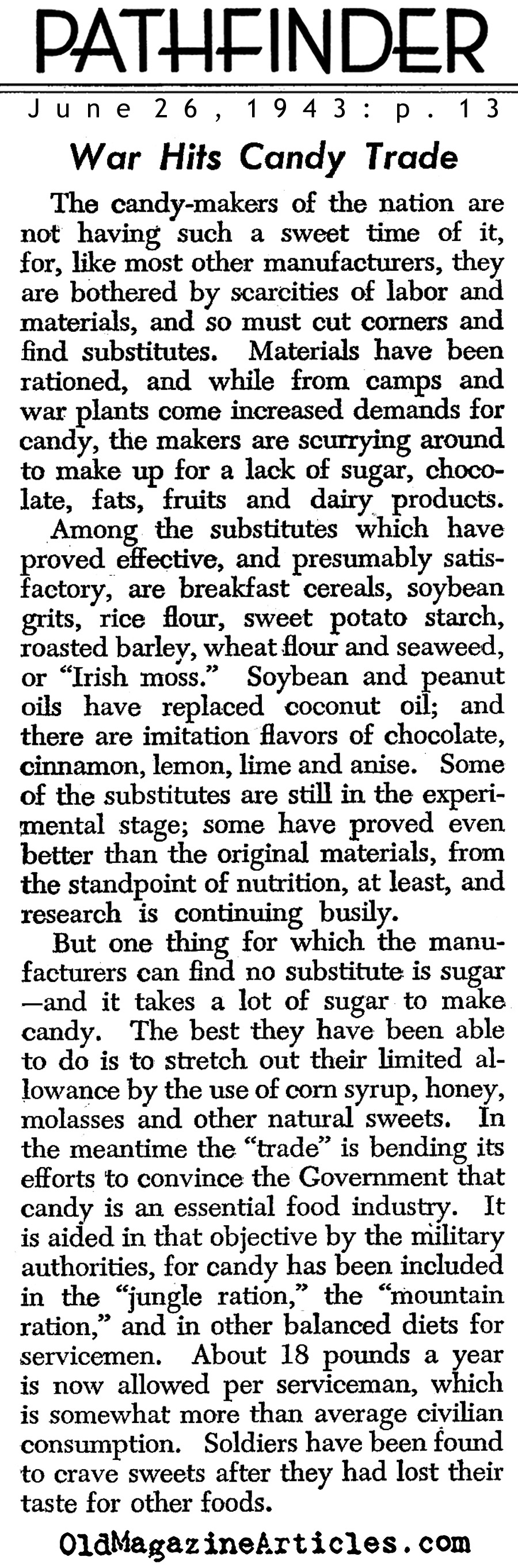 Sugar Rationing Hits The Candy Industry (Pathfinder Magazine, 1943)