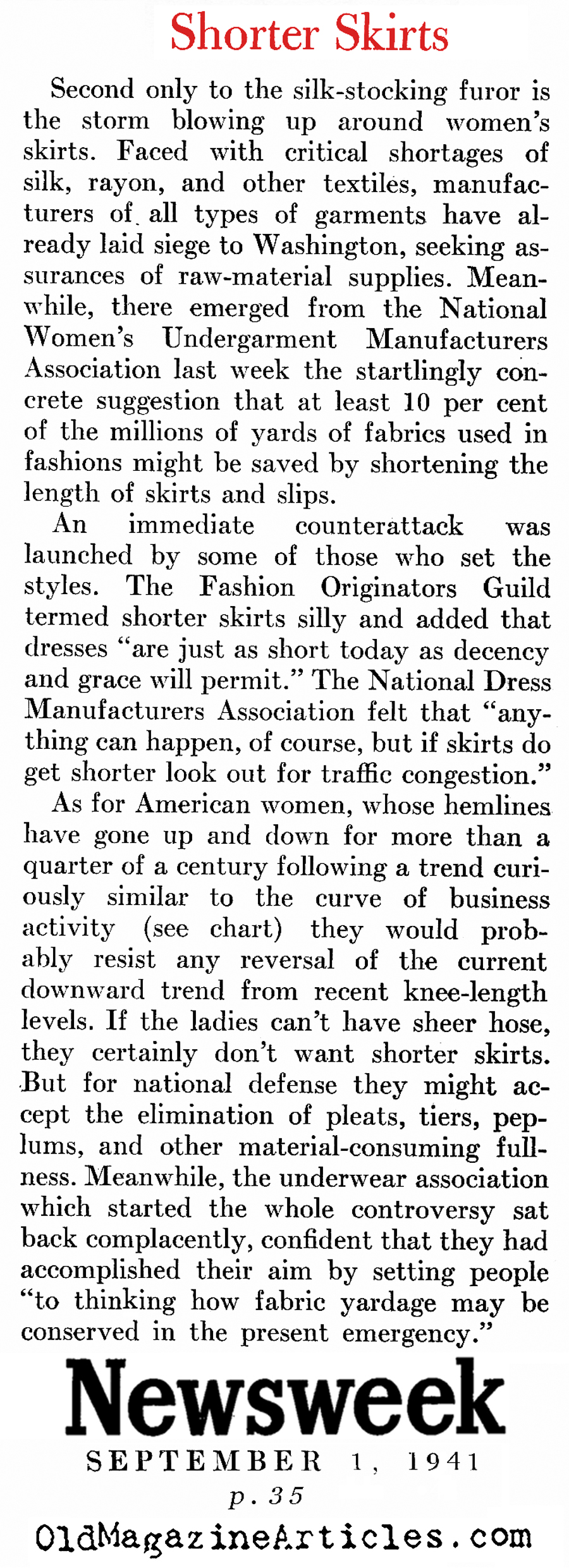 A Patriotic Argument for Shorter Skirts (Newsweek Magazine, 1941)