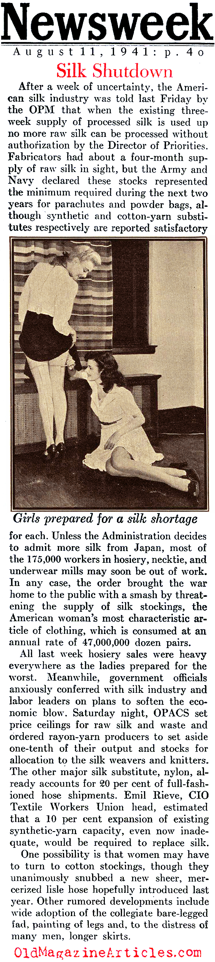 Silk Disappears From The Shelves (Newsweek Magazine, 1941)