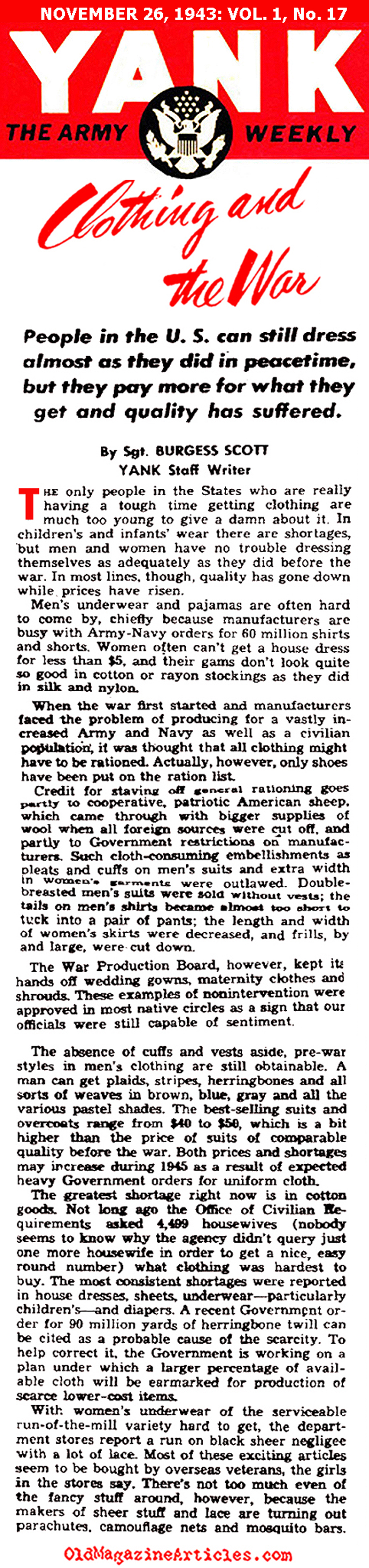 World War II Fabric Rationing in the United States (Yank Magazine, 1945)