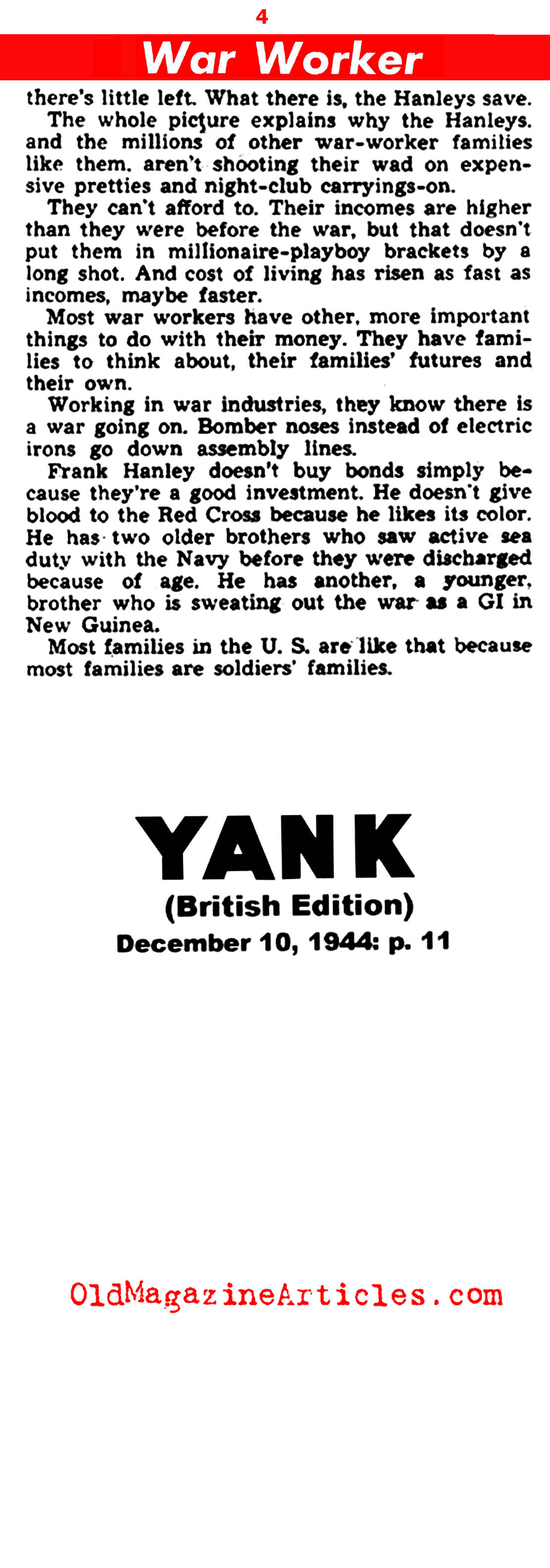 Interview with a Home Front War Worker (Yank Magazine, 1944)