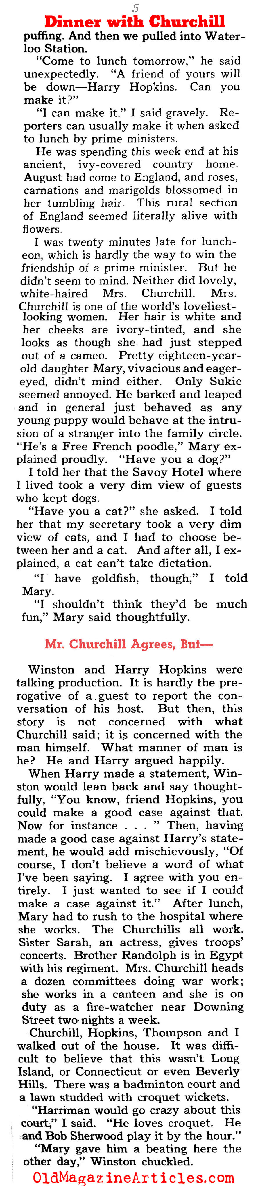 My Dinner With Winston (Collier's Magazine, 1941)