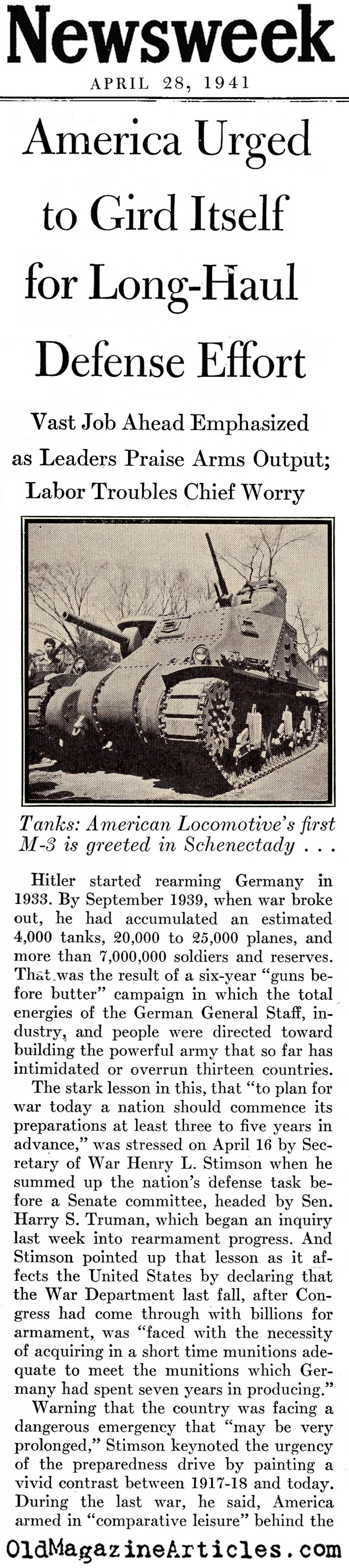The Arsenal of Democracy Kicks-In (Newsweek Magazine, 1941)