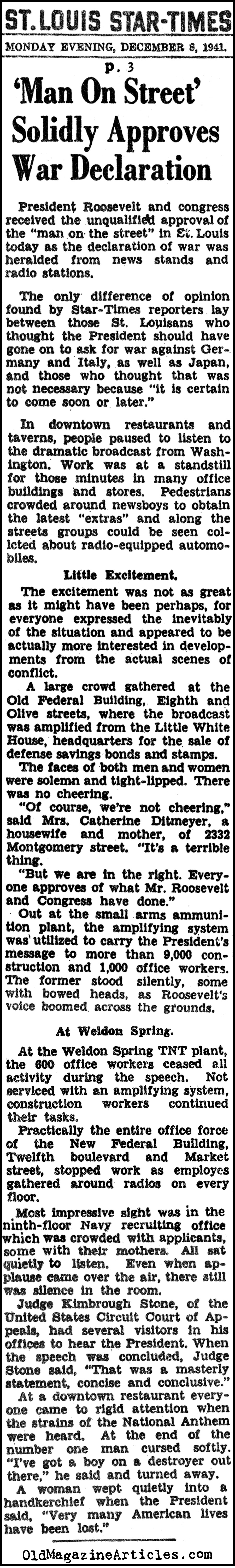 ''Man on the Street Solidly Approves of War Declaration'' (St. Louis Star-Times, 1941)