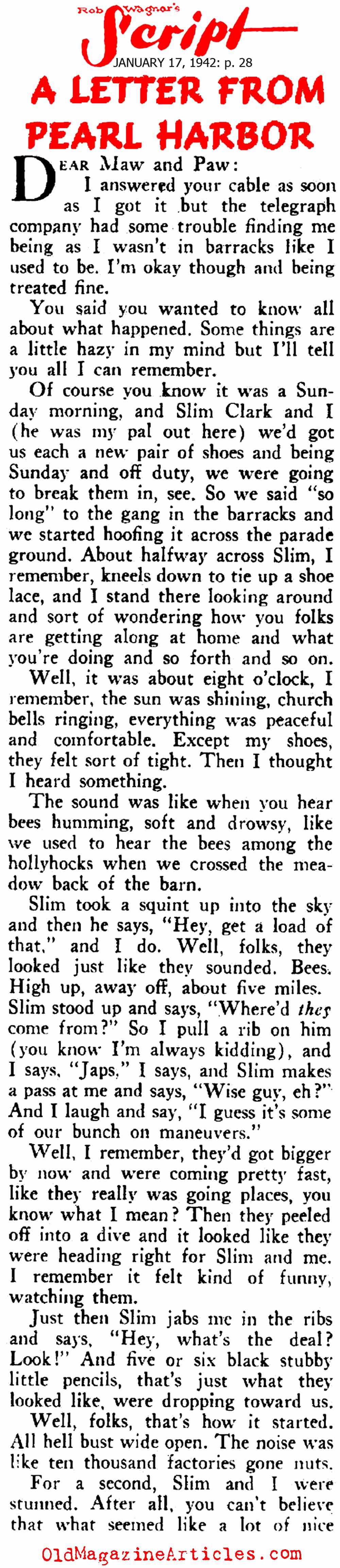 Eyewitness to Pearl Harbor (Rob Wagner's Script Magazine, 1942)