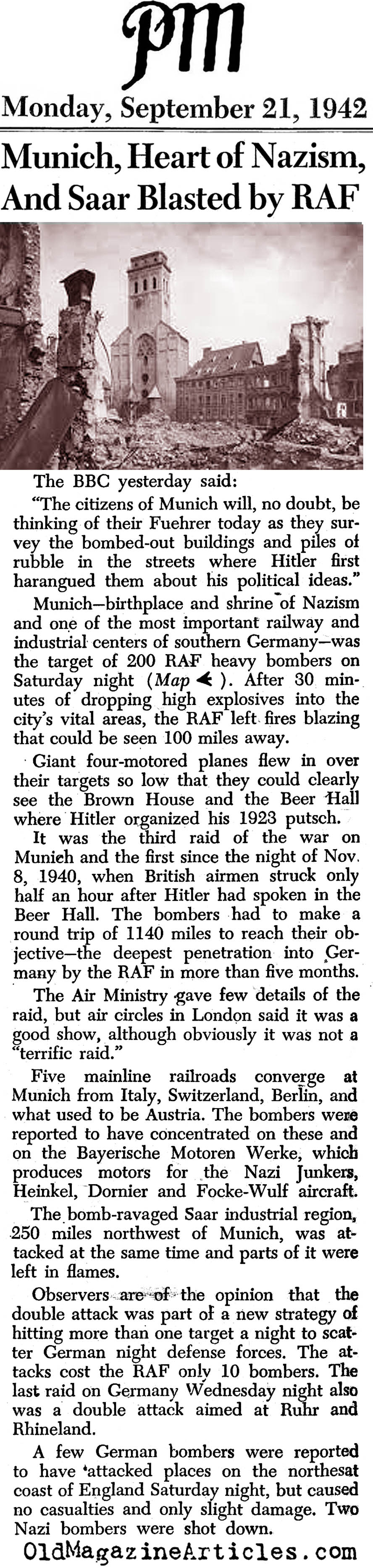 RAF Bombs Munich (PM Tabloid, 1942)