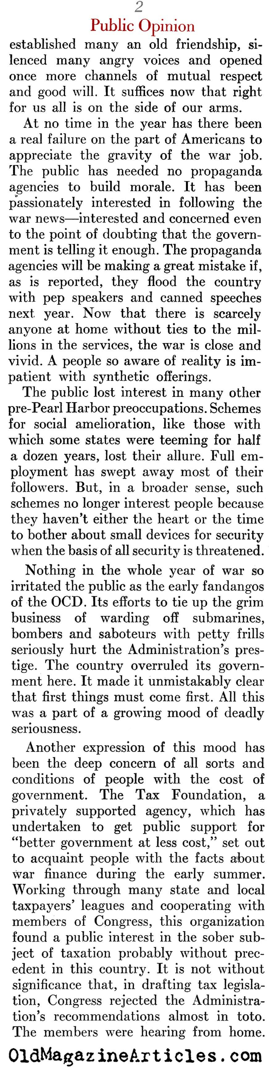 Opinions on the Early Home Front (Newsweek Magazine, 1942)