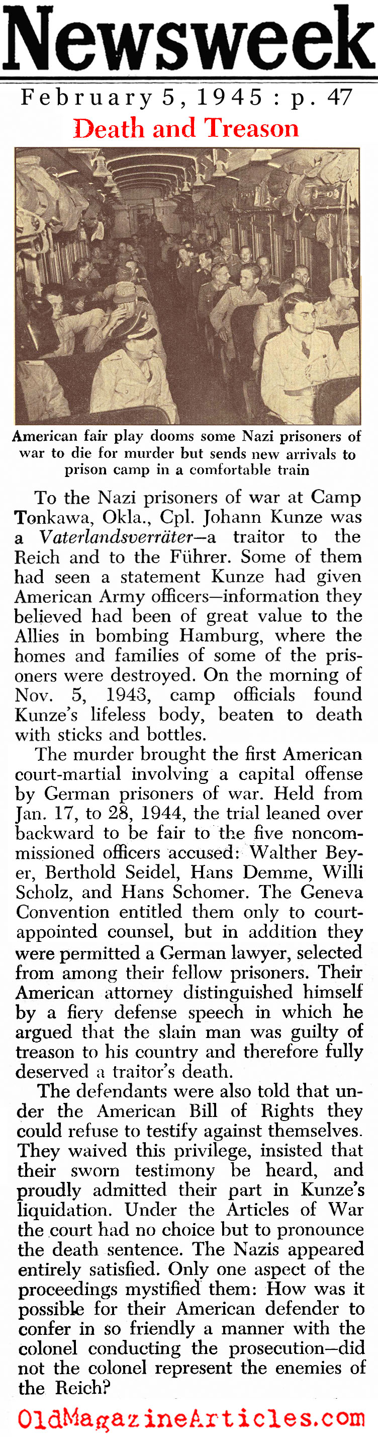 The Murder of Grefreiter Kunz (Newsweek Magazine, 1945)