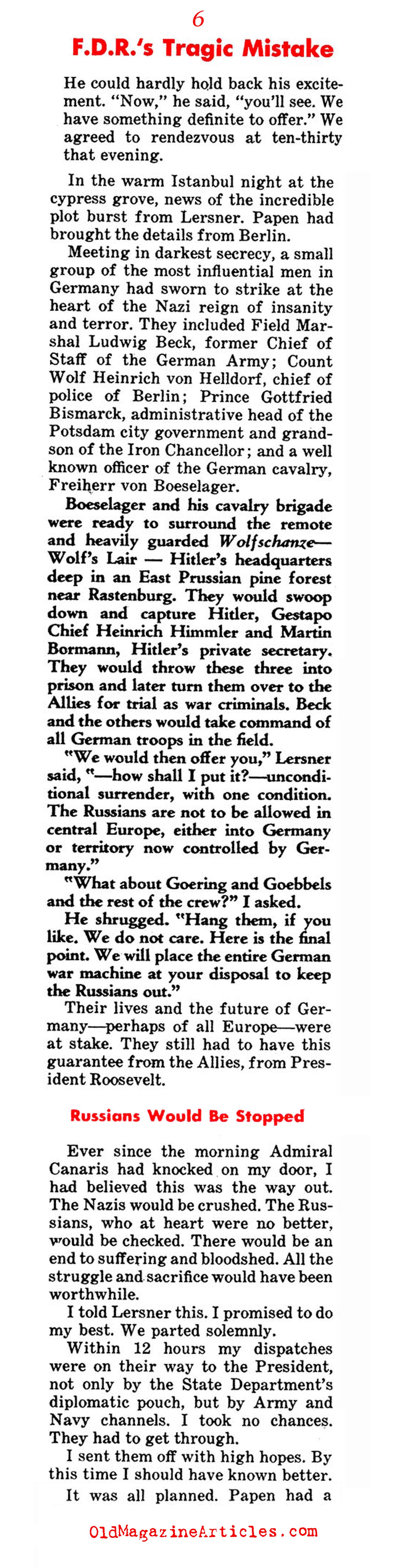 The Germans Tried to Secure a Peace (Confidential Magazine, 1958)