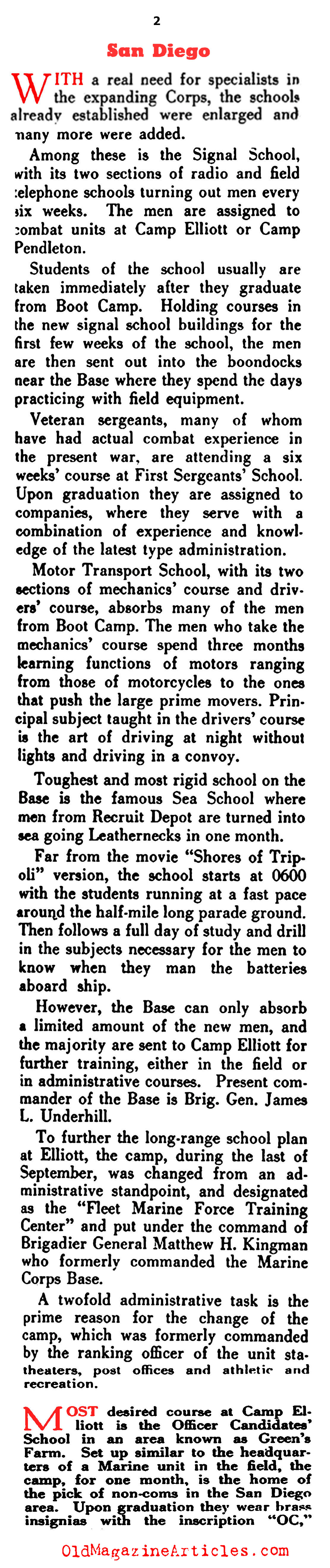 Training Marines in San Diego (Leatherneck Magazine, 1943)