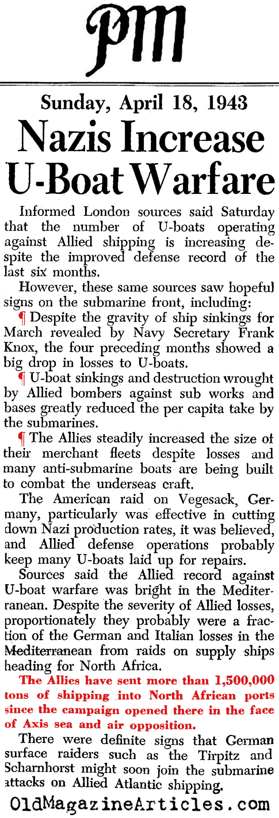 Increased U-Boat Activity (PM Tabloid, 1943)