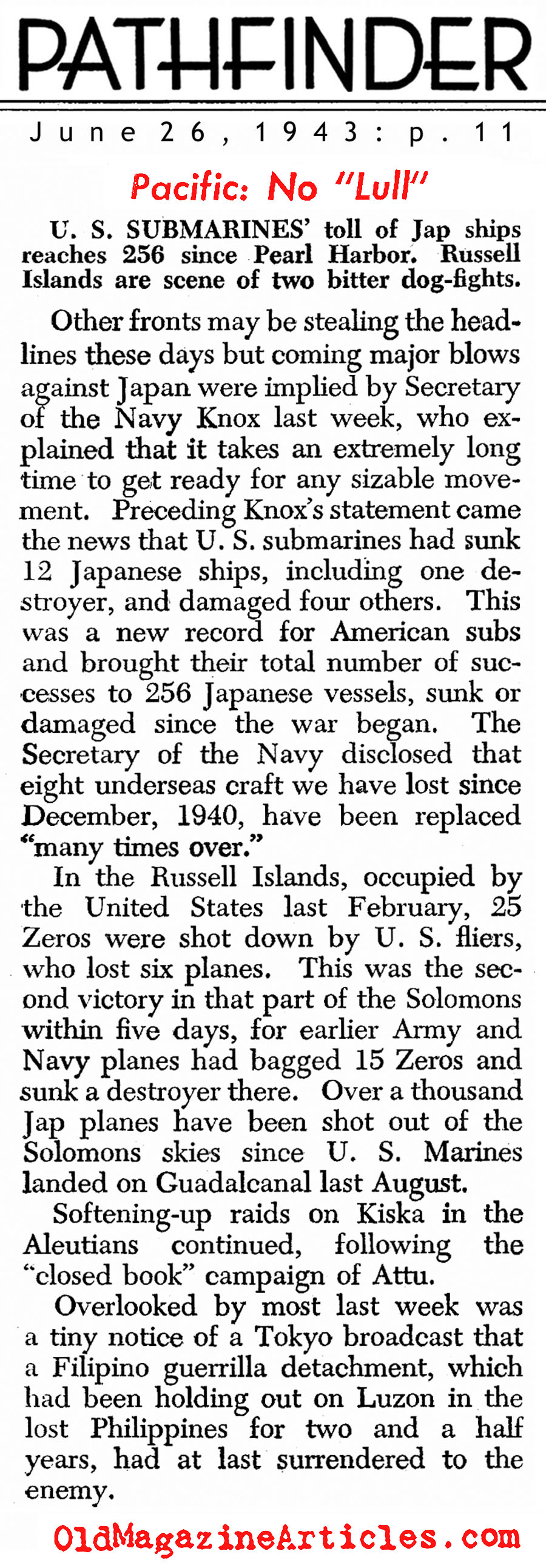 The Submarine War In The Pacific (Pathfinder Magazine, 1943)