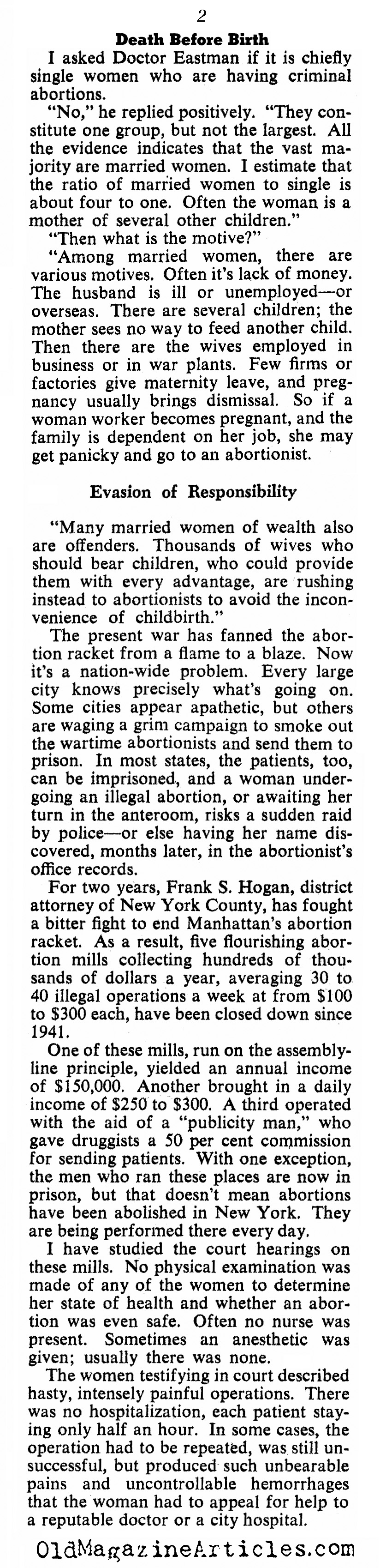 The Growing Popularity of Abortions (Collier's Magazine, 1944)