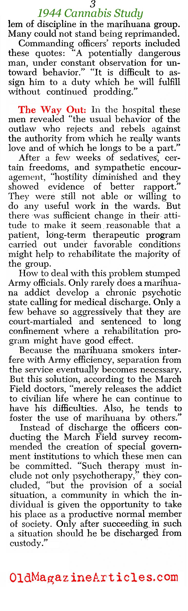 The U.S. Army's Cannabis Study (Newesweek Magazine, 1945)