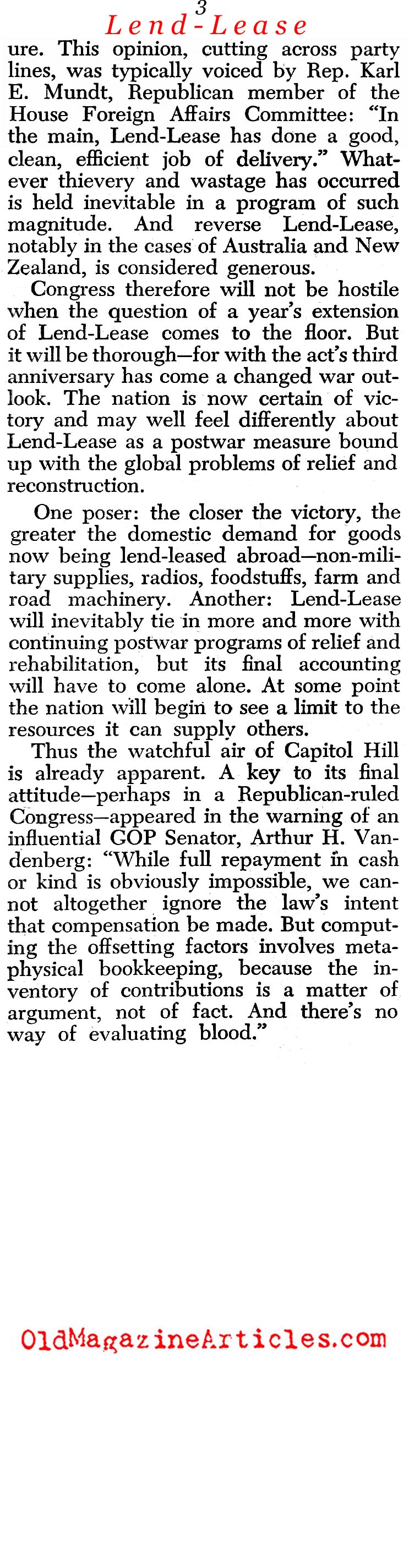 Highlights of the Lend-Lease Act (Newsweek Magazine, 1944)